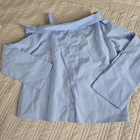 Primark Tops - Blue Striped Off-Shoulder Blouse